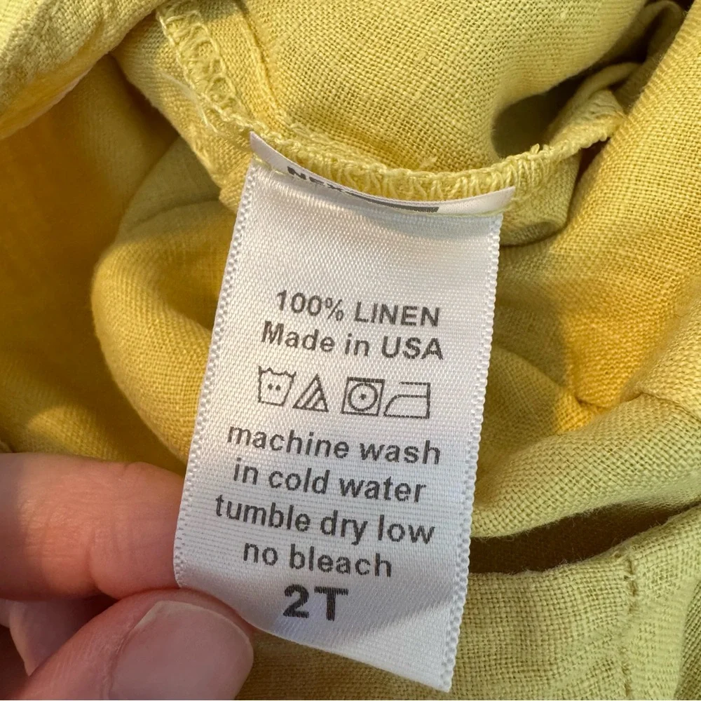Black Crane Linen Jumpsuit 2T - Yellow - Made in USA